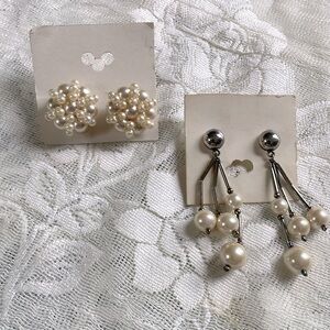 Two sets of white costume pearl earrings
